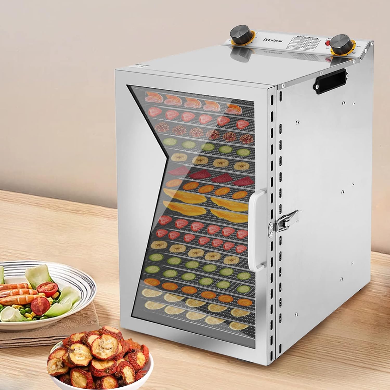 Food Dehydrator with 18 Stainless Steel Trays, Adjustable Timer and Temperature Control F933591