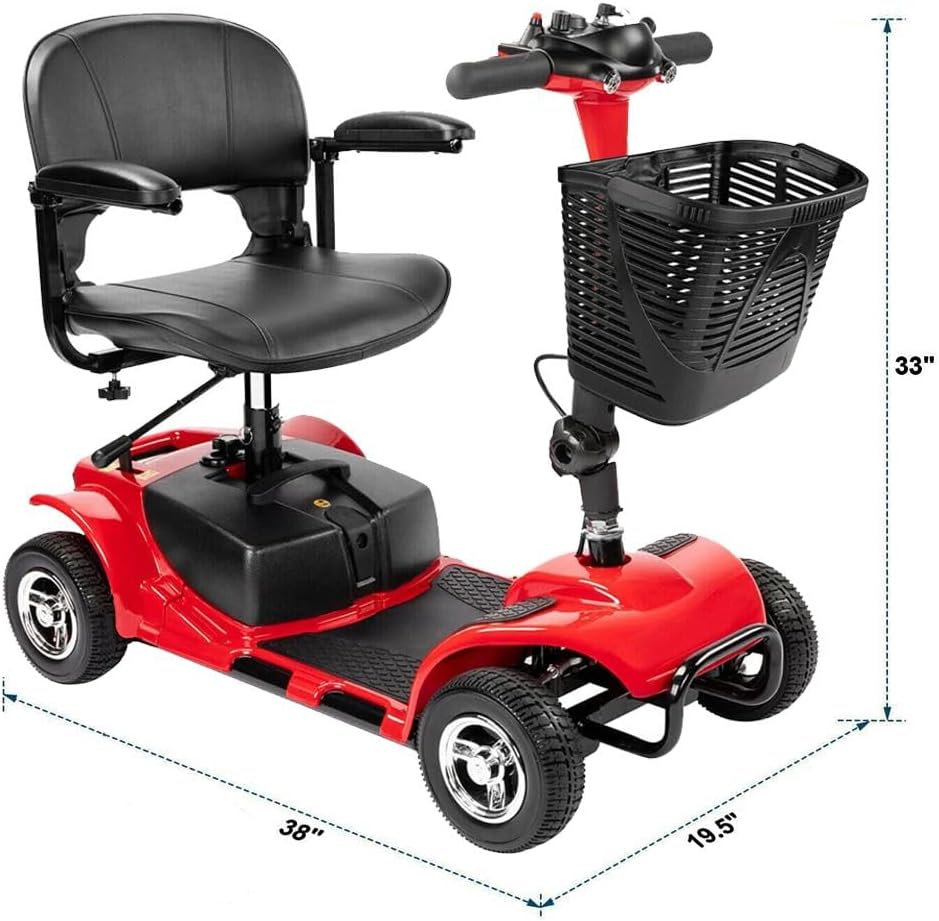 Red 4-Wheel Mobility Scooter for Adults with Basket, Extended Battery U532307
