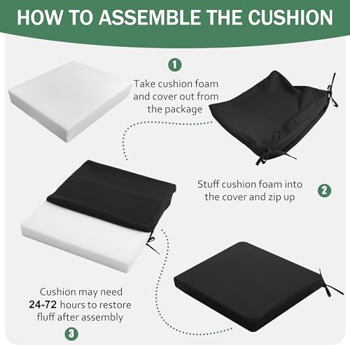 Outdoor Chair Cushions Set of 4, Waterproof Patio Seat Cushions with Ties, Black A5741