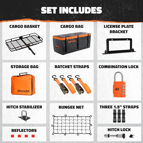 Mockins 60"x20"x6" Folding Trailer Hitch Cargo Carrier with Waterproof Bag R842