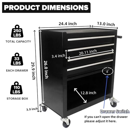 5-Drawer Rolling Tool Cart with Wheels, Black V51953