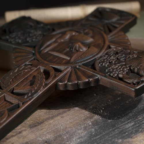 BGCOPPER Crucifix Wall Cross Handmade Wooden with Hook, Christian Wall Art, 14 Inch L40287