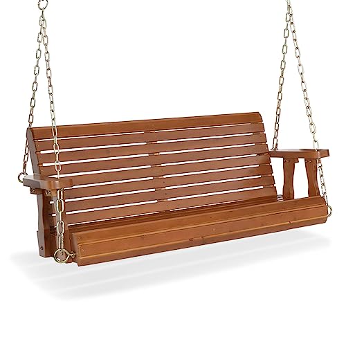 VINGLI Patio Wooden Porch Swing Chair with Hanging Chains, 5 FT, White W381253