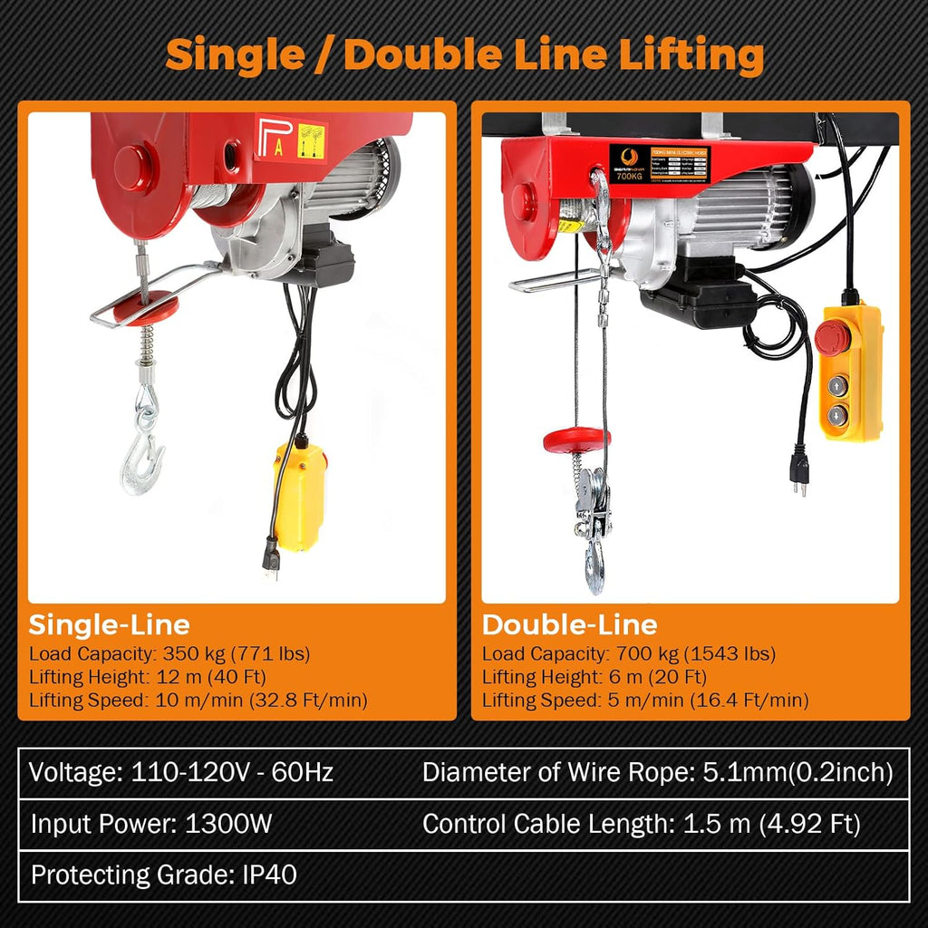 BEAMNOVA Electric Hoist Winch 2200lbs Overhead Engine Lift 110-120V with Remote Control K87324