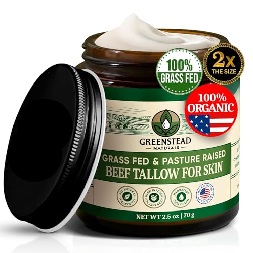 Organic Beef Tallow Balm for Skin with Jojoba Oil and Cocoa Butter, Unscented, 2.5 fl oz W37304