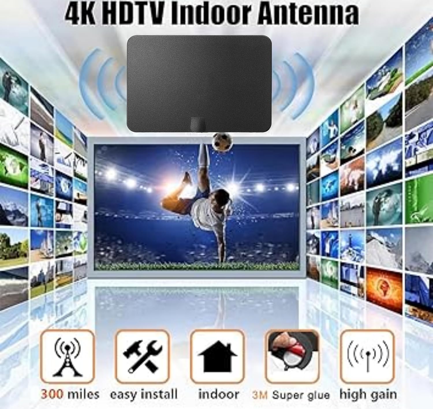TV Antenna Indoor for Smart TV, 8K 4K 1080P, 950 Miles Range, with Amplifier and 16.5ft Cable V5728