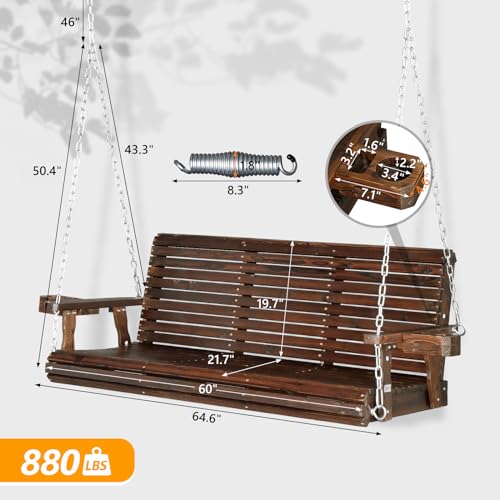 VINGLI Patio Wooden Porch Swing Chair with Hanging Chains, 5 FT, White W381253