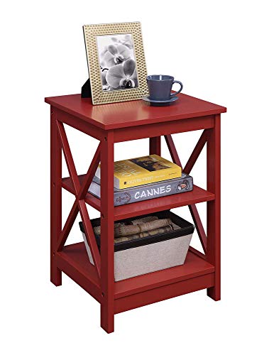 Convenience Concepts Oxford End Table with Storage Shelves, White Faux Marble/Black N969