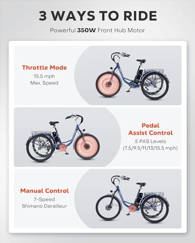 Viribus Electric Trike for Adults, 7 Speed, 48V 13Ah Battery, 350W Motor V799409