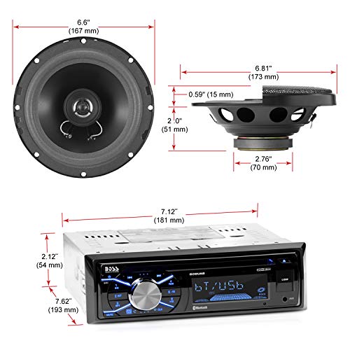 BOSS Audio Systems 656BCK Car Stereo Package - Single Din, Bluetooth, CD MP3 USB AM FM Radio, 6.5 Inch Speakers F17448