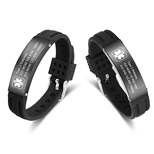 Personalized Medical Alert Silicone ID Bracelets Adjustable Waterproof S329367