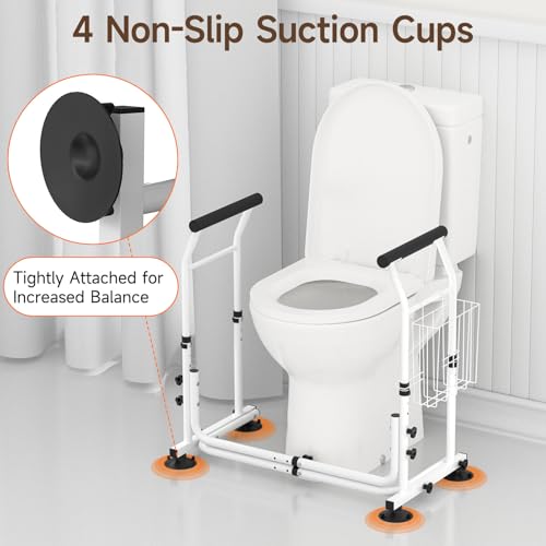 Toilet Safety Rails for Seniors with Arms, Adjustable Width and Height, 350lbs O62717