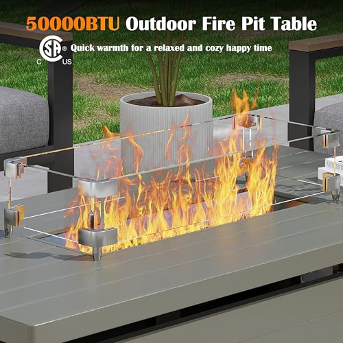Sundale Outdoor 51 Inch Rectangle Propane Fire Pit Table with Glass Wind Guard, Gray T94945