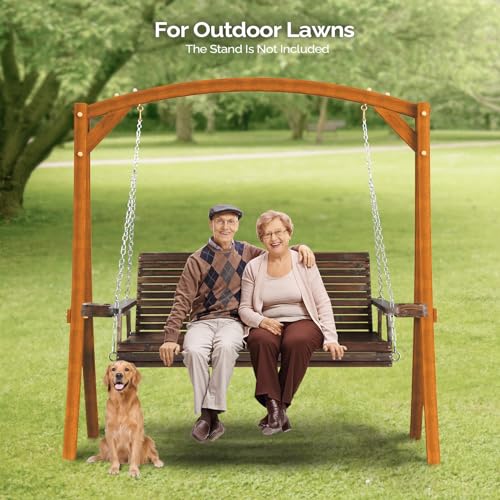 VINGLI Patio Wooden Porch Swing Chair with Hanging Chains, 5 FT, White W381253