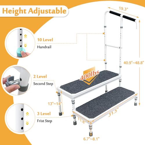 Bedside Step Stool with Handle for High Beds, Elderly Adults, 400lb Capacity R38892