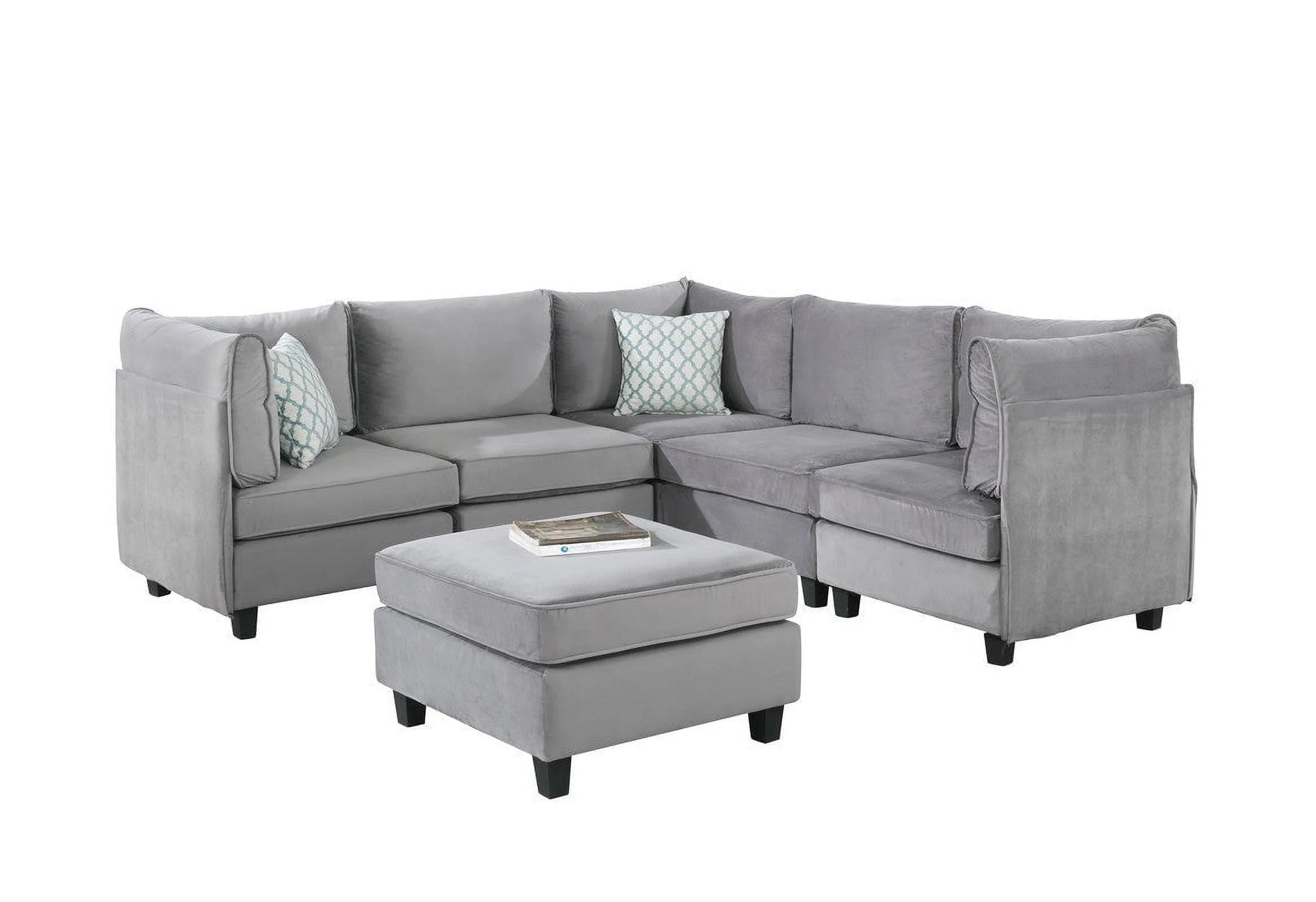 Zelmira Velvet 6-Piece Modular Sectional Sofa, Gray U455177