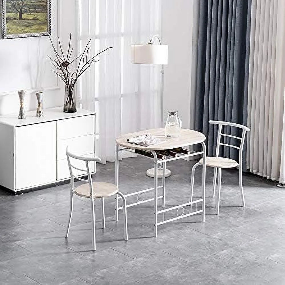 TJUNBOLIFE Compact Dining Table Set for 2 with Rack, Oak and White A299