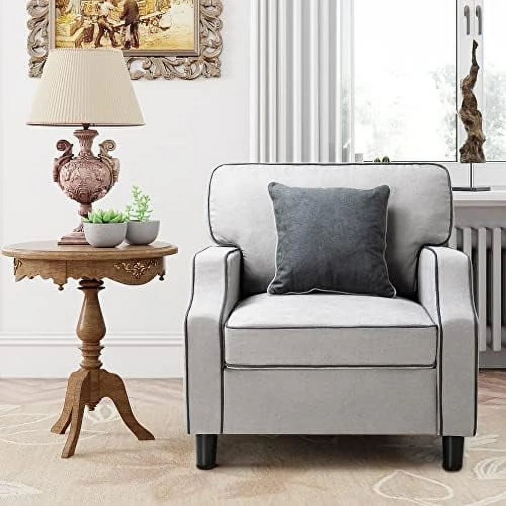TJUNBOLIFE Accent Chair Modern Upholstered Fabric Armchair Light Gray F618