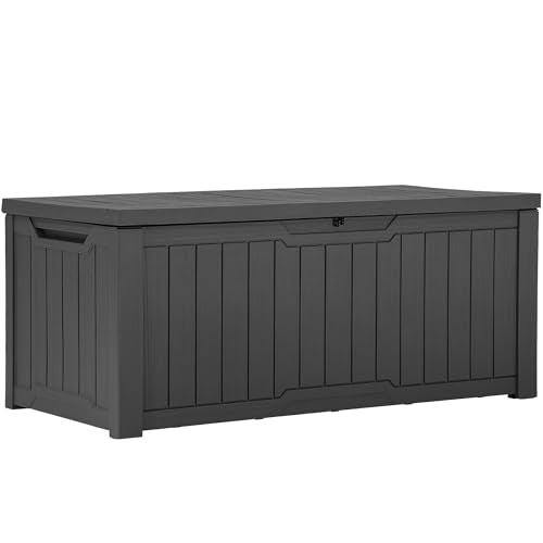 YITAHOME Outdoor Storage Box with Cushion, 120 Gallon, Lockable, Light Brown O374