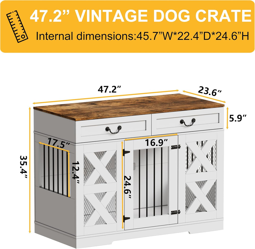 Large Dog Crate Furniture with Drawers Storage and Locks R205