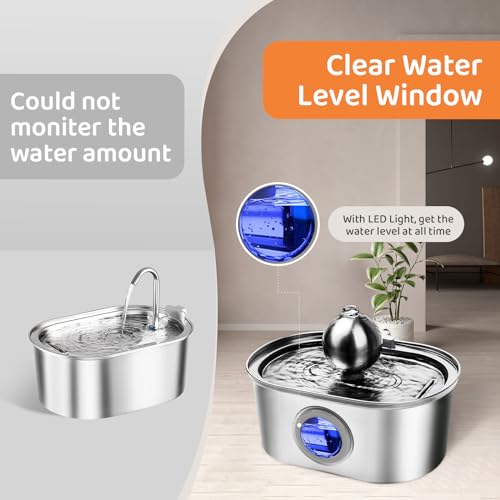 Stainless Steel Cat Water Fountain, 108oz with Water Level Window B9718