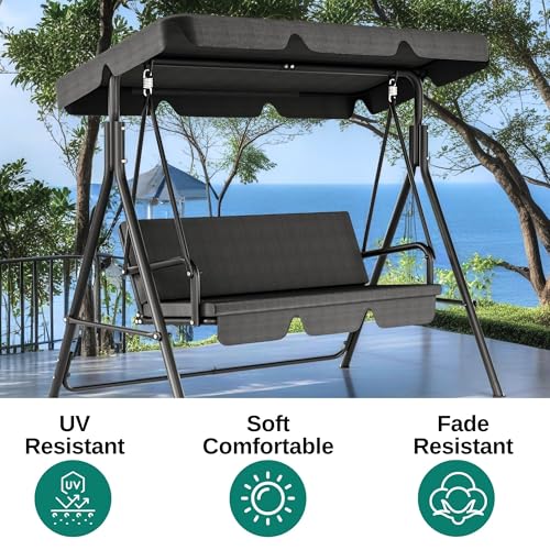 YITAHOME Outdoor Patio Swing Chair 3 Person with Adjustable Canopy, Black P266