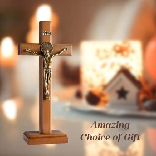 KUXBET Crucifix Cross Catholic 10.7 Inch Wooden Jesus Christ Wall Hanging or Tabletop G934