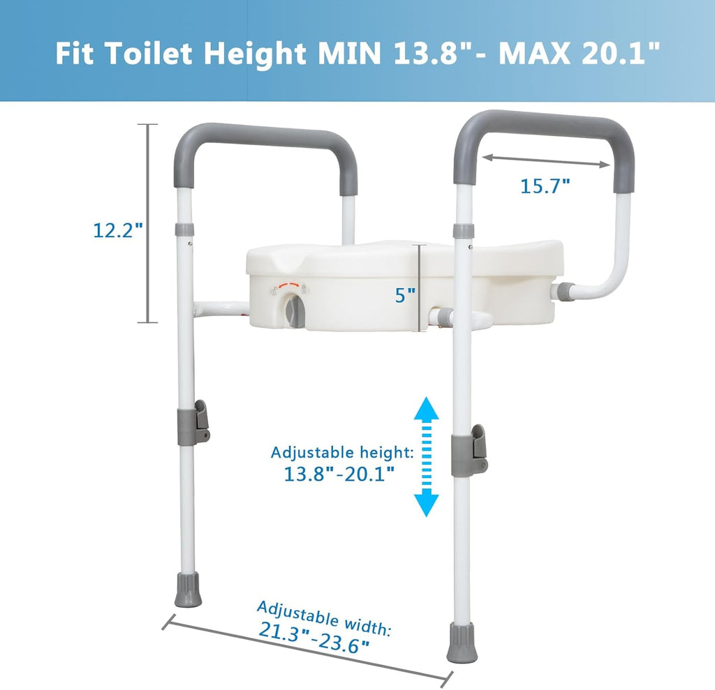 Raised Toilet Seat with Handles for Elderly, Adjustable Padded Arms R46780