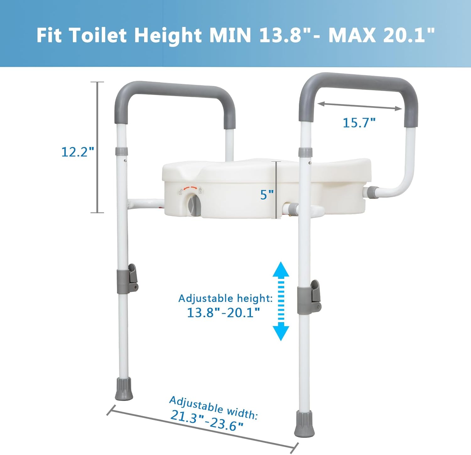 Raised Toilet Seat with Handles for Elderly, Adjustable Padded Arms R46780