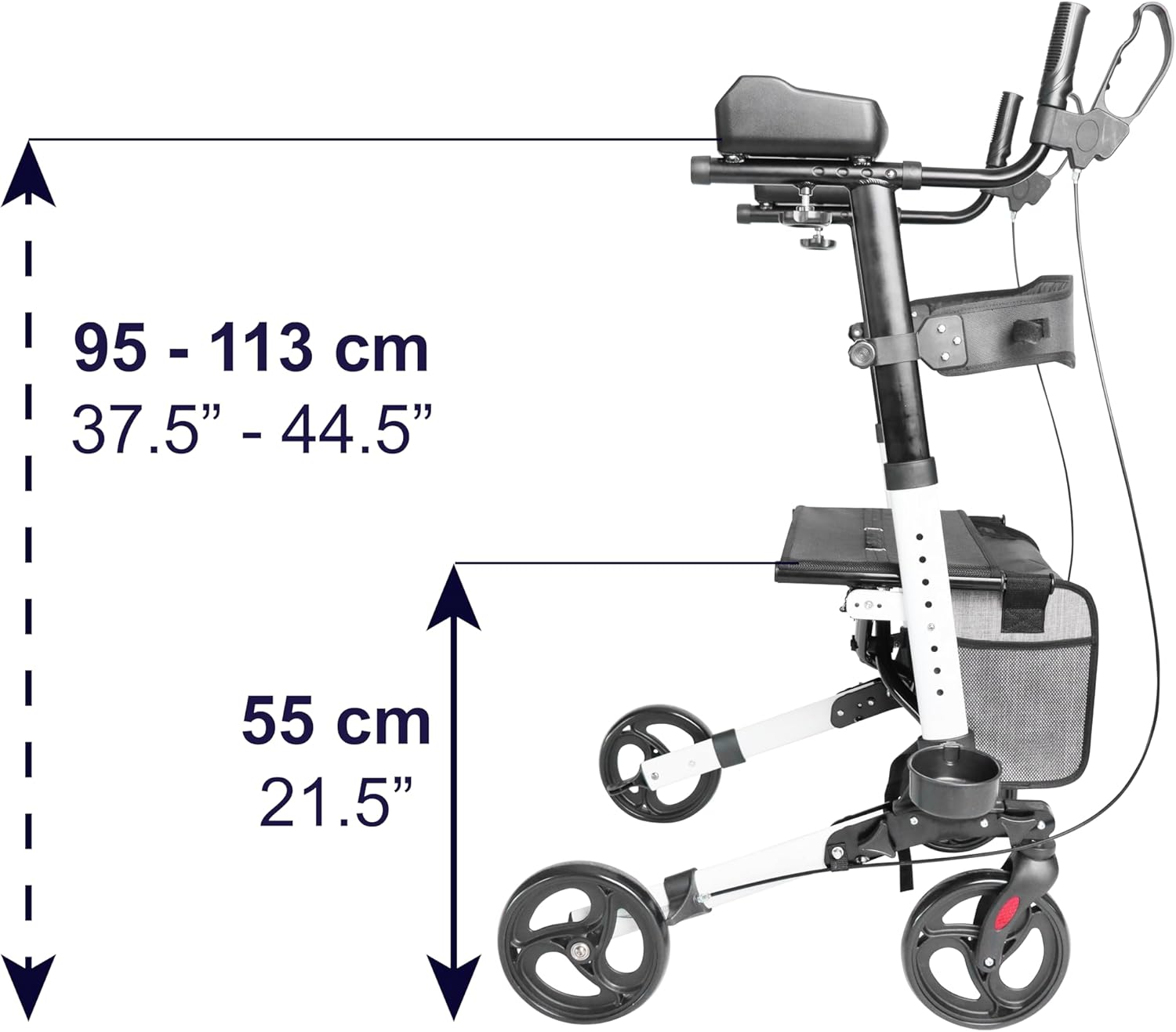 KMINA Upright Rollator Walker with Seat and Back Support, Folding for Seniors H705