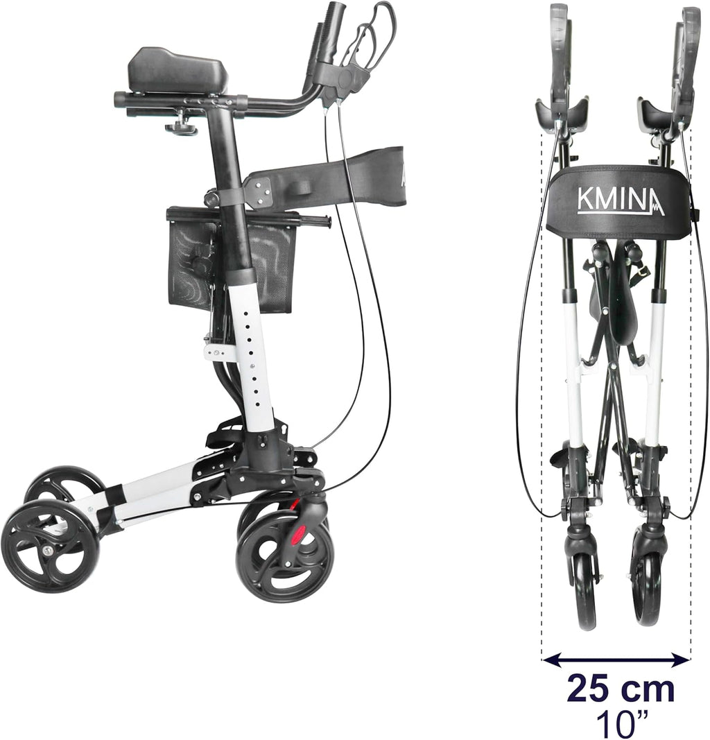 KMINA Upright Rollator Walker with Seat and Back Support, Folding for Seniors H705