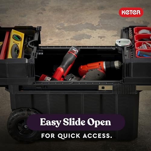 Keter Masterloader Resin Rolling Tool Box with Locking System, Black E51235