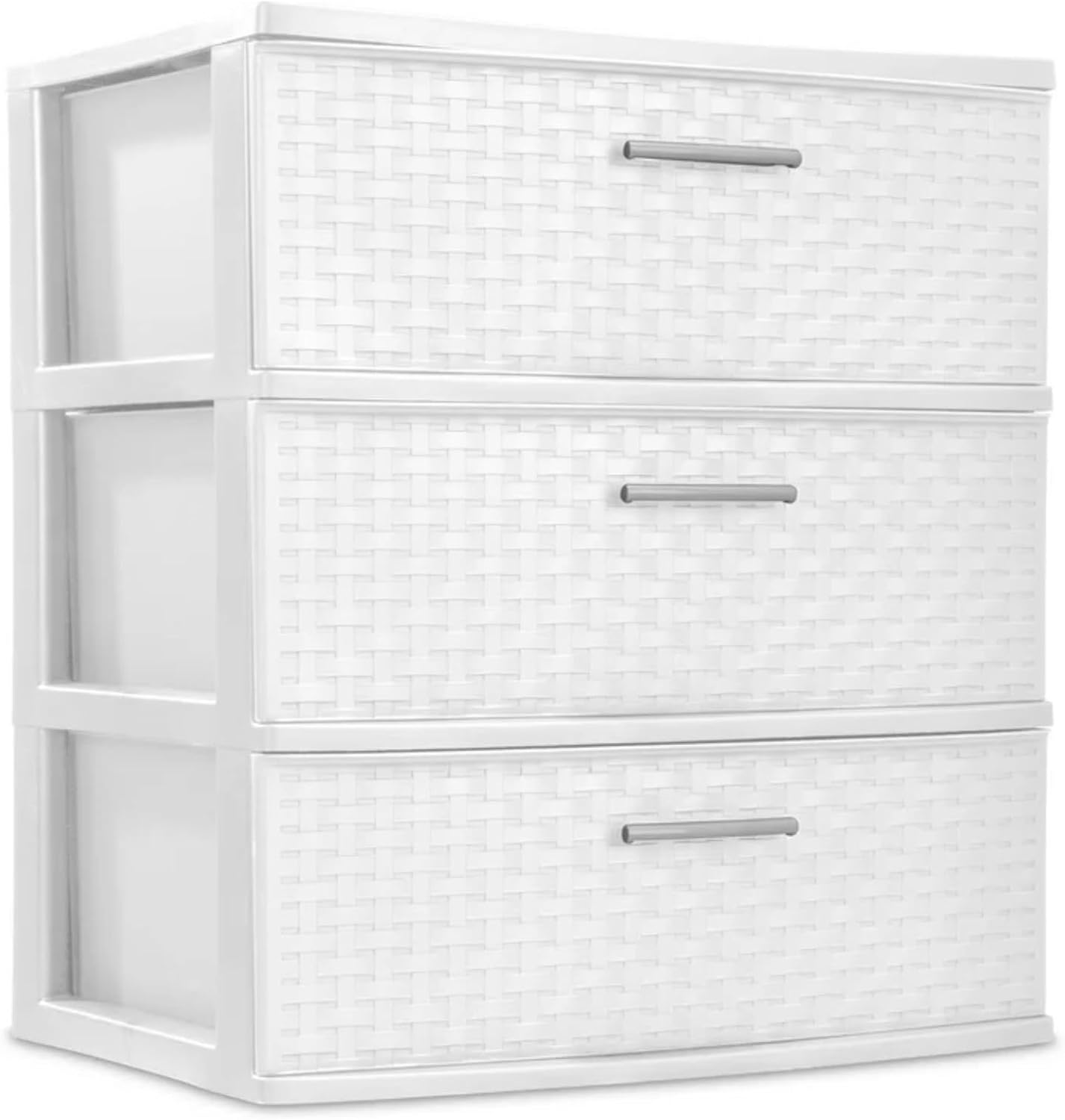 3 Drawer Wide Weave Tower,With handle White