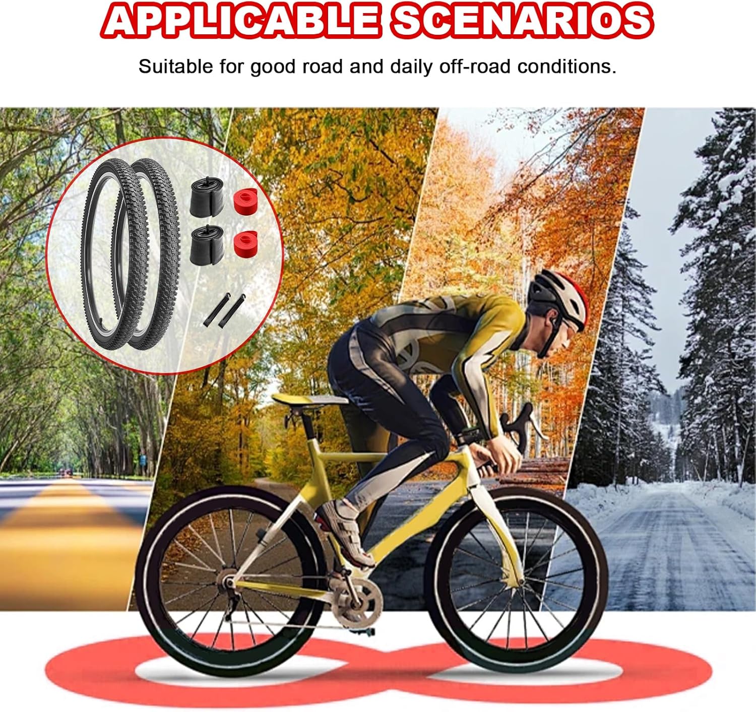 26 inch Bike Tires 26"x1.95" Folding Replacement for Mountain Bike with Tubes and Tire Levers G820130