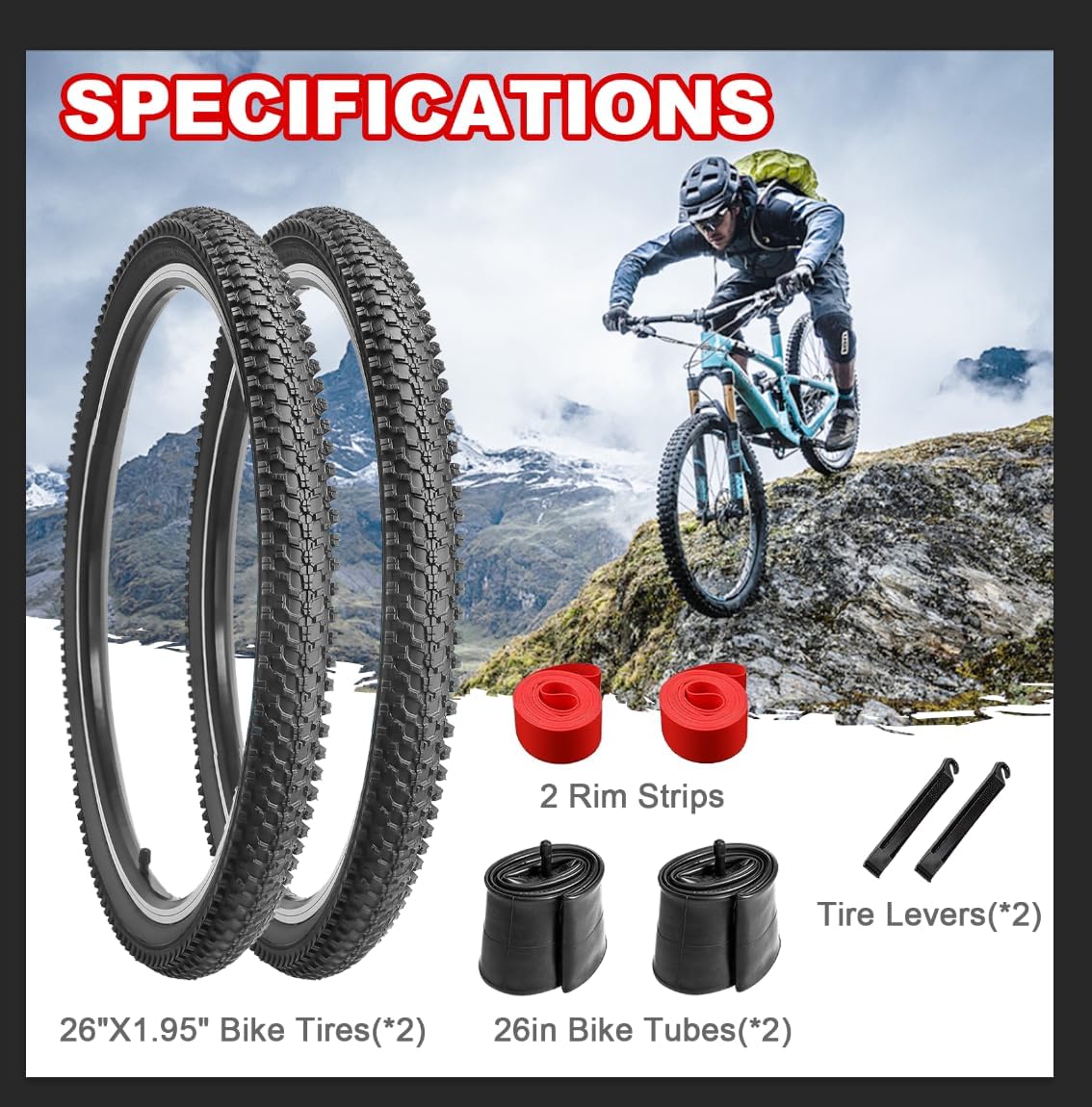 26 inch Bike Tires 26"x1.95" Folding Replacement for Mountain Bike with Tubes and Tire Levers G820130