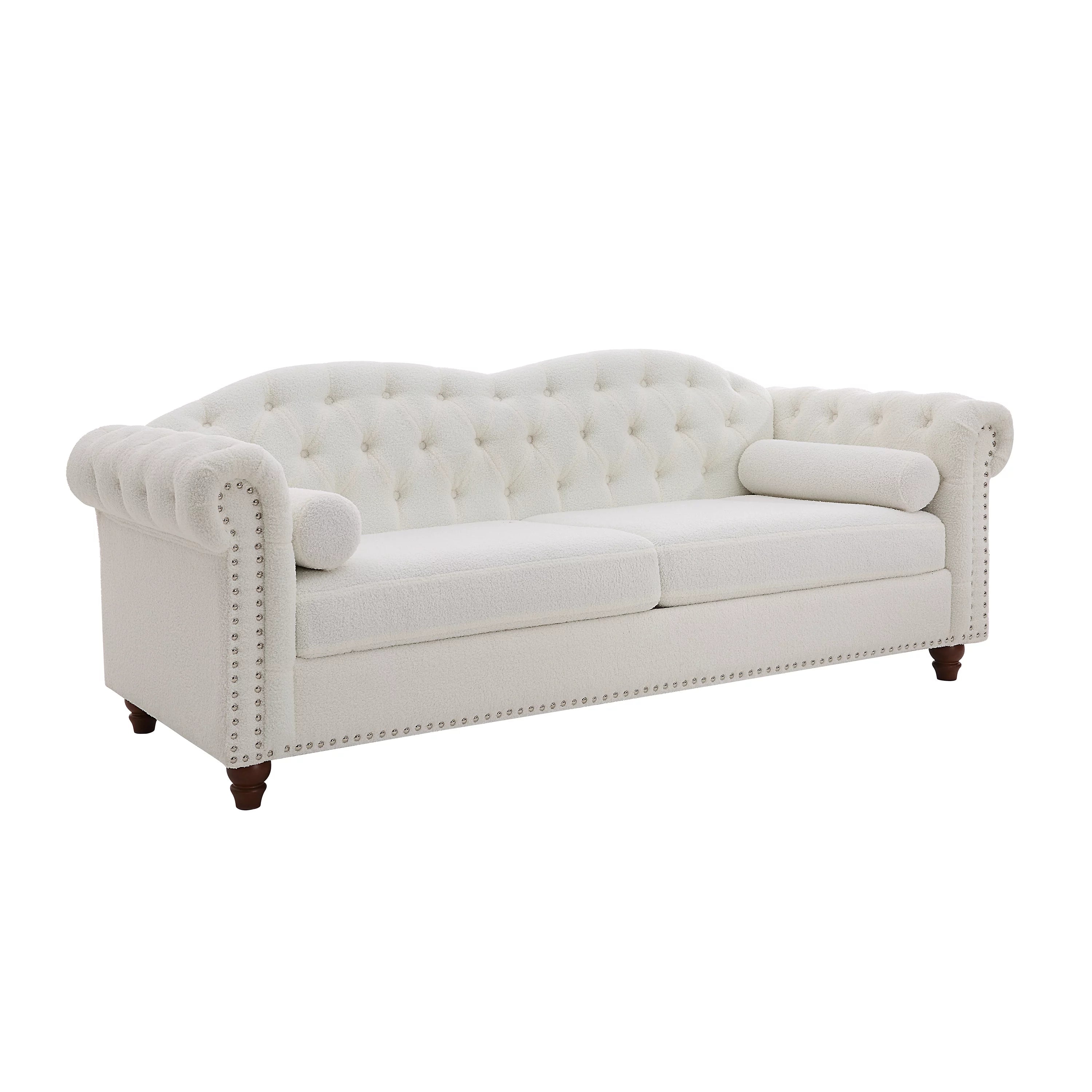 Chesterfield Teddy Velvet Button Tufted Sofa with Nailhead Arms and Wood Legs E61027
