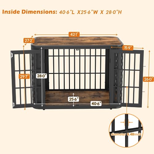 Rounded Corner Dog Crate Furniture 42 inch Heavy Duty Kennel for Medium and Large Dogs Y702