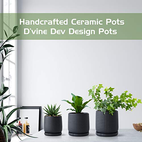 D'vine Dev 6 Inch Ceramic Beaded Stoneware Planter Pot with Drainage Holes and Saucer, Blue L431