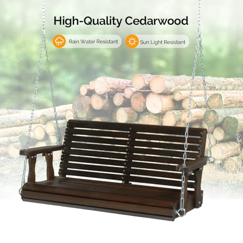 VINGLI Patio Wooden Porch Swing Chair with Hanging Chains, 5 FT, White W381253