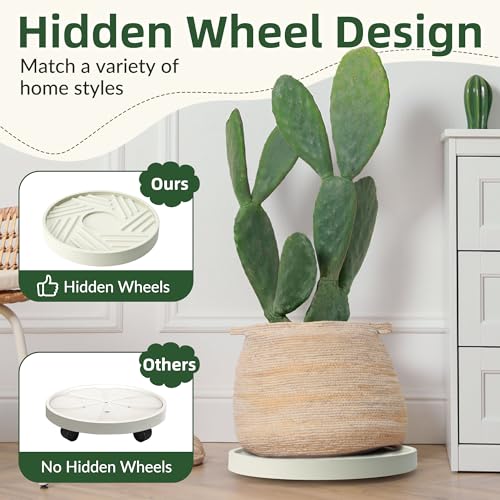 2PCS Round Plant Caddy with Hidden Wheels, Heavy Duty Plant Dolly, Gray, 14 inches J393000