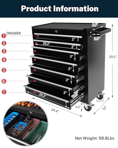 5-Drawer Rolling Tool Chest with Brake Casters, Black E95317