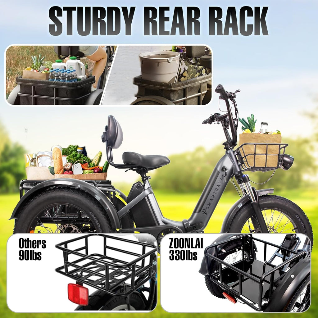 Electric Trike Adults 750W 20" Fat Tire 3 Wheel Electric Bike with Dual Removable Batteries U110