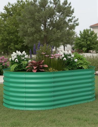 4x2x2Ft Oval Galvanized Steel Raised Garden Bed - Outdoor Metal Planter Box for Vegetables, Flowers, Herbs L43315