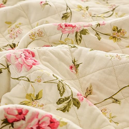 Brandream Pink Rose Floral Patchwork Quilt Cotton Queen Size 3-Piece Bedding Set Z24857