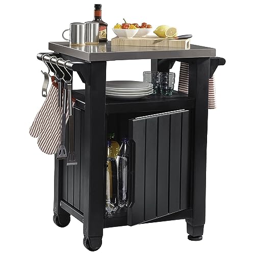 Keter Outdoor Rolling Table Cart with Wheels, Dark Brown V22486