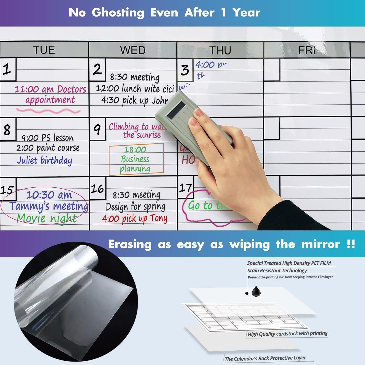 Dry Erase Two Month Laminated Wall Calendar 38" x 50" D611350