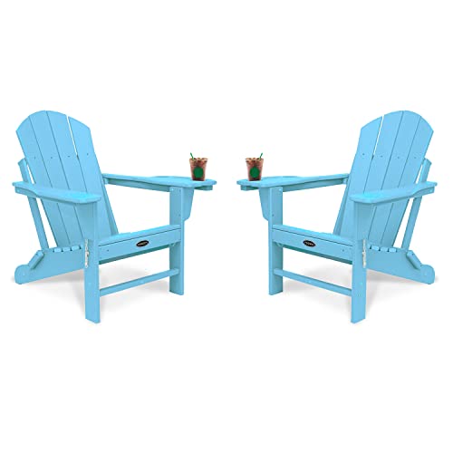 FOOWIN HDPE Folding Adirondack Chair Set of 4, All-Weather Resistant Adirondack Chair w/4 in 1 Cup Holder Trays, Adirondack Chairs for Outdoor, Patio, Lawn, Garden, Backyard Deck