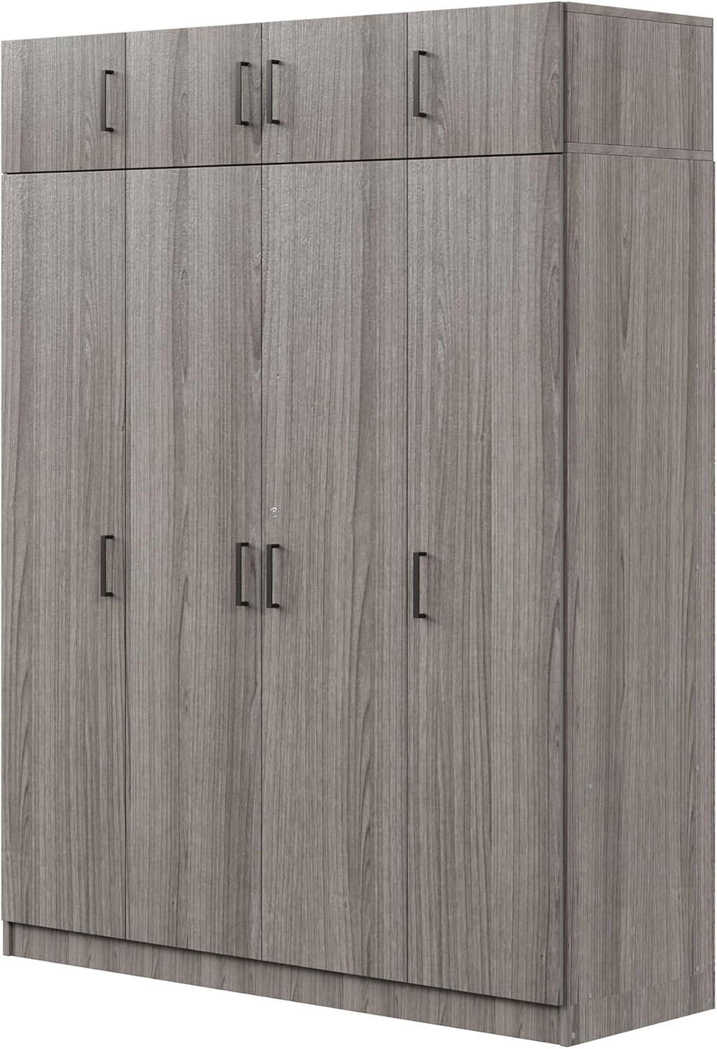 Modern 4-Door Wardrobe with Drawer, Wood High Cabinet Closet, Gray C380