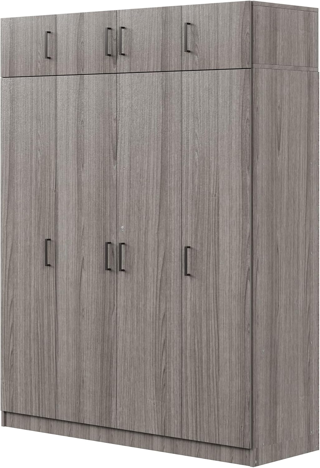 Modern 4-Door Wardrobe with Drawer, Wood High Cabinet Closet, Gray C380