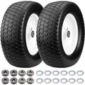 15x6.00-6nhs Lawn Mower Tires Flat Free, 2 Pcs 15x6-6 Tire and Wheel with 3/4" & 5/8" Precision Bearings -1" Bushings & 3" Offset Hub Compatible with John Deere Husqvarna Riding Mowers Lawn Tractors